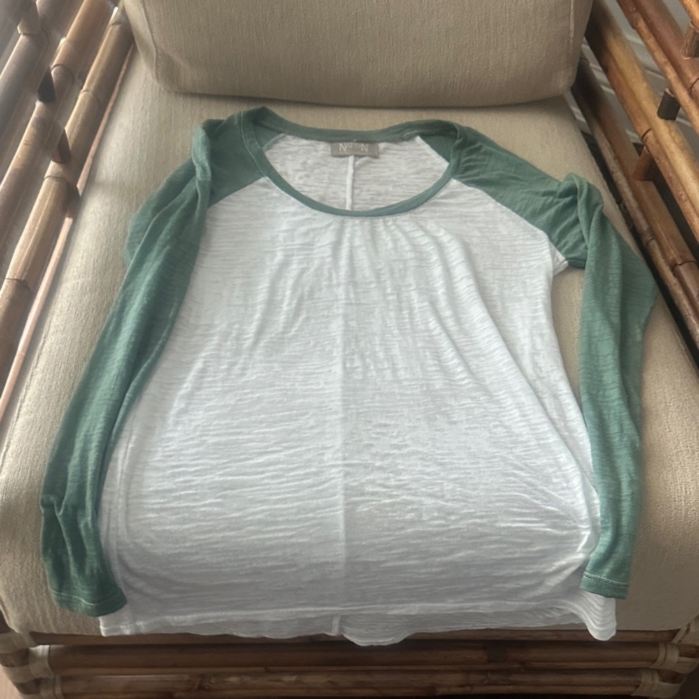 Nation LTD Green and White Long Sleeve Tee